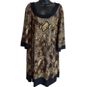 Tiana B 2X Snake Print Dress Brown Black Stretch Career Plus Size USA Shift EUC